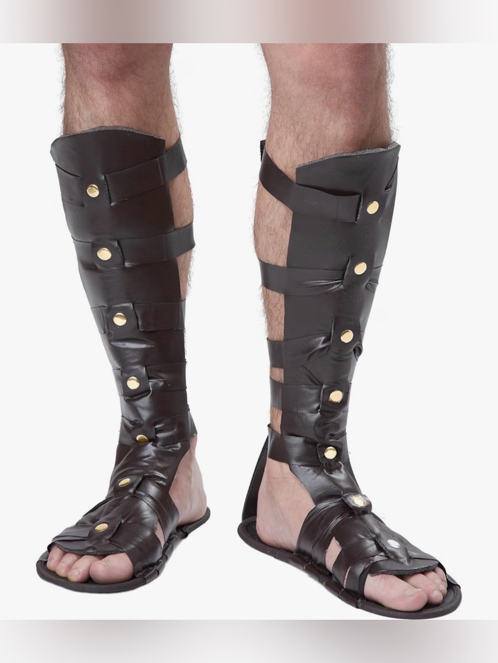 Gladiator Calf-High Sandals with Gold Studs California Costumes Dark Brown OSFM